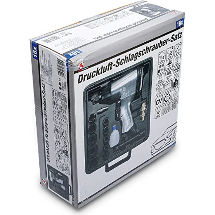 BGS TECHNIC Druckluft-Schlagschrauber 12,5 mm (1/2') mit 16-tlg. Werkzeugsatz, 312 Nm, Hobby-Einsatz, max. 7000 U/min, 4,066 kg – Bild 9