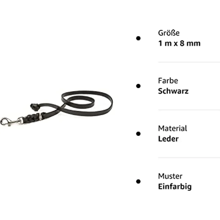 CopcoPet - Hundeleine Schwarz aus Premium Rindsleder - Weiche Schleppleine für Hunde mit Chromkarabiner - Geflochtene Fettlederleine ohne Handschlaufe - Hunde Zubehör Made in Germany (1m x 8mm) – Bild 5
