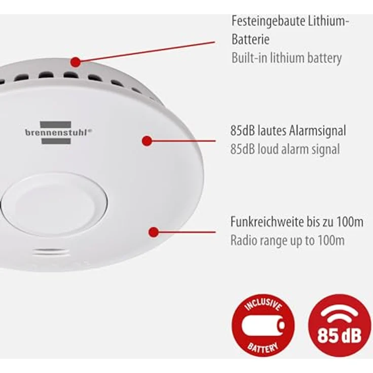 Brennenstuhl Funk-Rauchwarnmelder RM L 3101 4er Set/Vernetzbare Rauchmelder mit 10 Jahres Batterie (vernetzbar mit bis zu 40 Rauchmeldern, inkl. Befestigungsmaterial, geprüft nach DIN EN 14604) – Bild 3