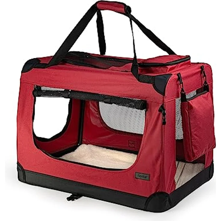 lionto Hundetransportbox Hundetasche Hundebox Faltbare Kleintiertasche, (3XL) 101x69x70 cm dunkelrot – Bild 1
