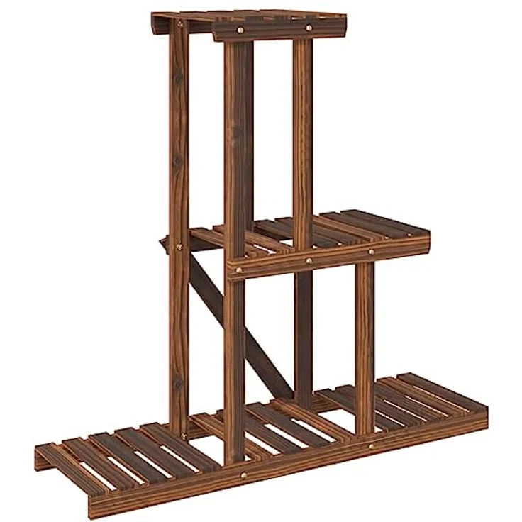 vidaXL Blumenständer, Pflanzständer 81x25x75,5 cm Massivholz Tanne, karbonisiertes Braun – Bild 7