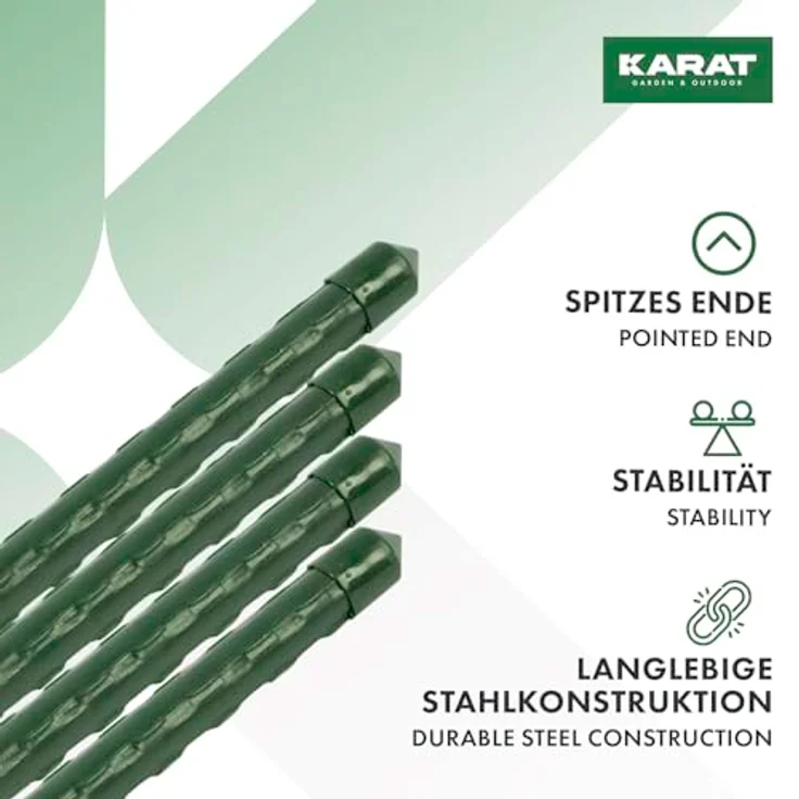 KARAT Rankhilfe Pflanzstäbe 180cm, 10 Stück aus Stahl und Kunststoff, stabil und UV- sowie rostbeständig für Kletterpflanzen, Tomaten und Gurken – Bild 3