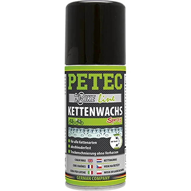 PETEC Kettenwachs Spray Dry Lube, 100ml Trockenschmierung für E-Bike und Rennrad, punktgenaues Aufsprühen, dauerhafte Schutzschicht, abschleuderfest
