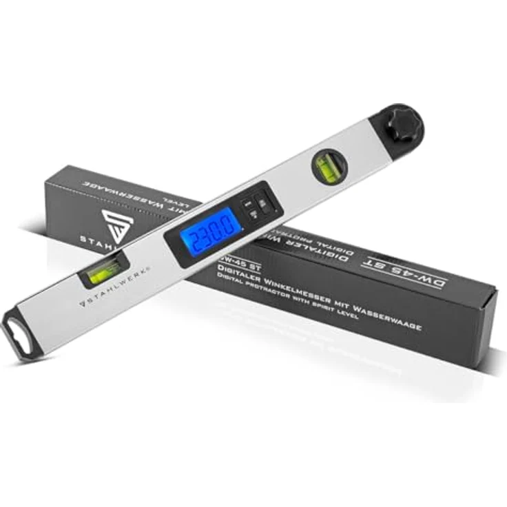 STAHLWERK DW-45 ST Digitaler Winkelmesser mit Wasserwaage, 0-230 Grad, 450 mm, beleuchtetes LCD-Display, Hold-Funktion – Bild 1