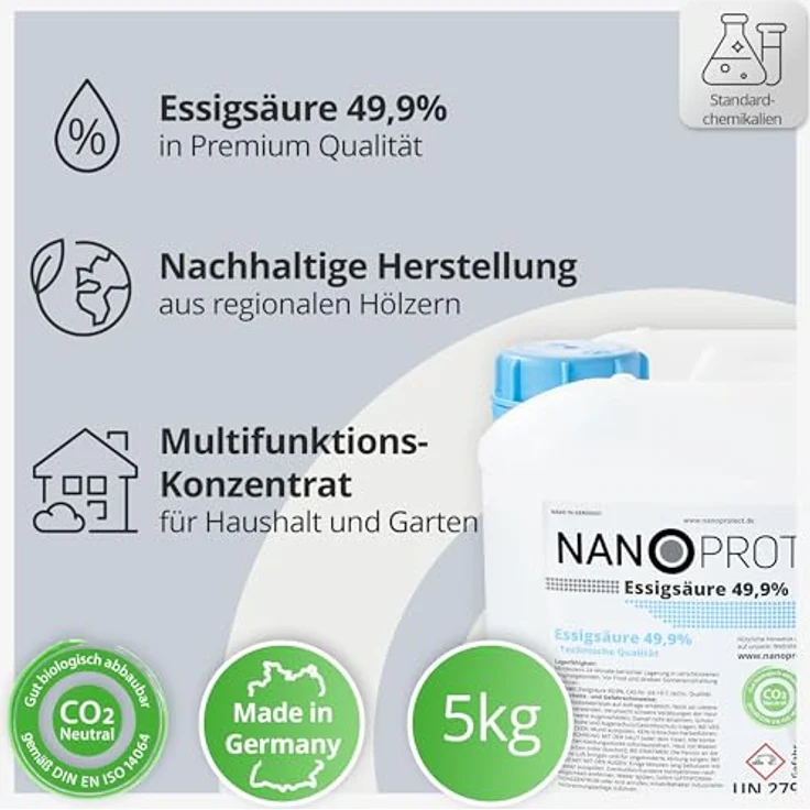 Nanoprotect Essigsäure Klimaneutral - 5 kg | Hochwertig und vielseitig | Nachhaltig hergestellt aus regionalen Hölzern | Made in Germany – Bild 2