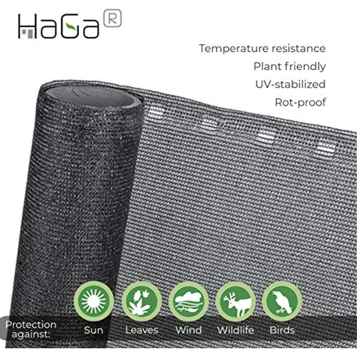 HaGa® Zaunblende 0,9m x 1m (Meterware) - 85% Schattierwirkung in schwarz - effektiver Sichtschutz für Zaun und Terrasse - Sonnenschutzgewebe Tennisblende Windschutz - Sonnenschutz – Bild 4