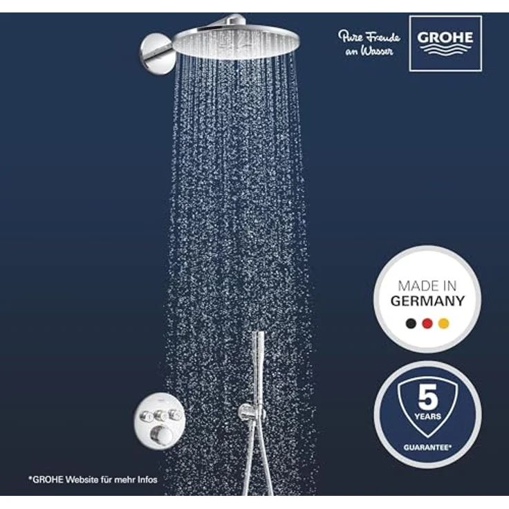 Grohe Precision Smartcontrol Duschsystem, Unterputz Thermostat mit 3 Absperrventilen und Vitalio Kopfbrause-Set, chrom – Bild 3