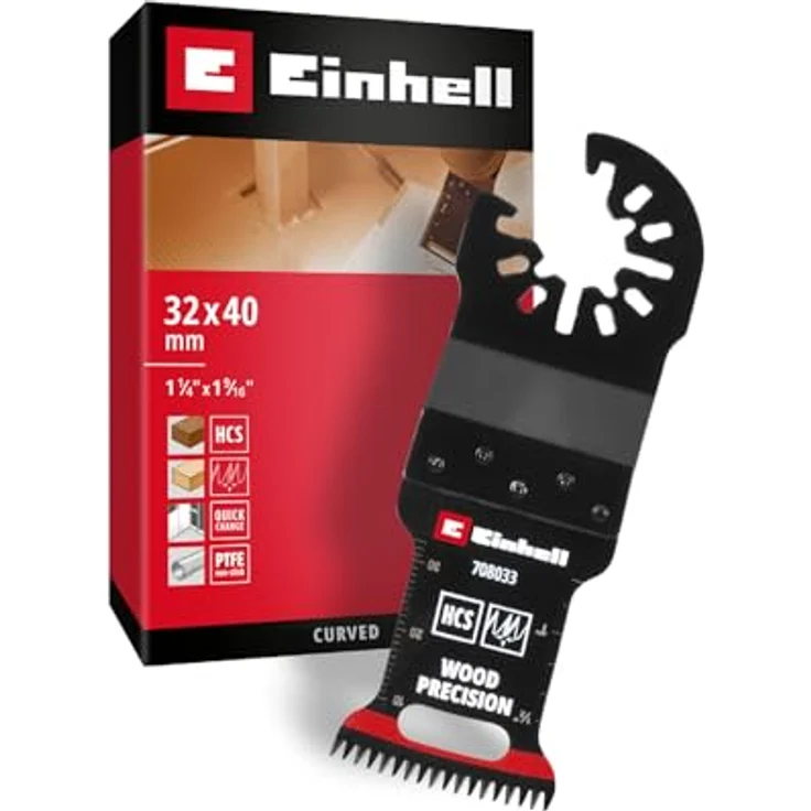 Einhell Tauchsägeblatt aus Kohlenstoffstahl, 32 mm Breite, 40 mm Eintauchtiefe, PTFE-Coating, Japanverzahnung, gekrümmte Schneide, Schnellwechselfunktion – Bild 1