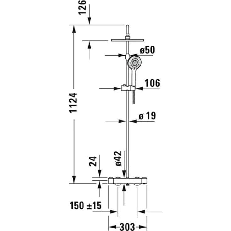 Duravit Duschsystem, Duschinstallation mit Thermostatkartusche, Aufputz-Wandmontage, HeatLock-Funktion und drei Strahlarten – Bild 5