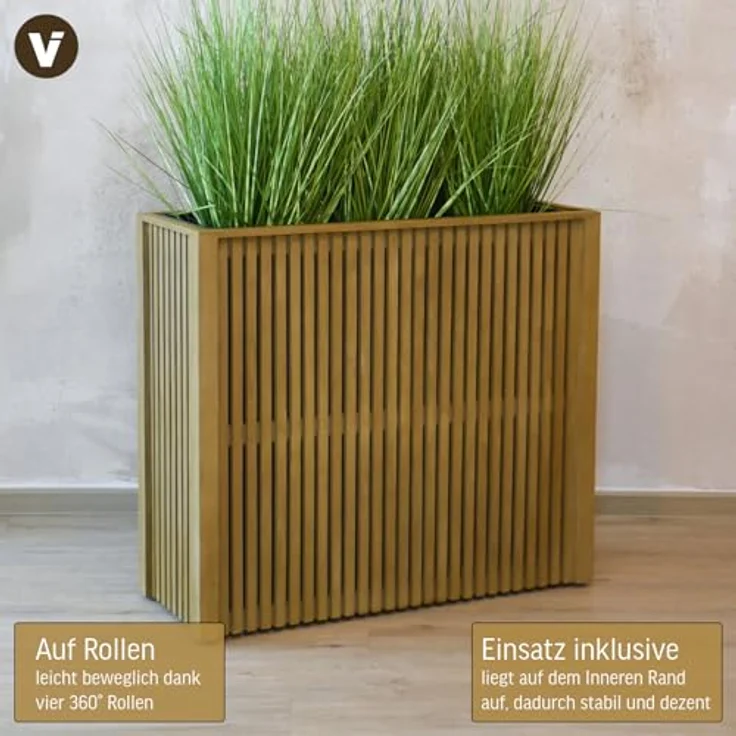 VIVANNO ELEMENTO Raumteiler Pflanzkübel aus Holz auf Rollen, Braun, 75x83x32 cm mit Einsatz für Innenbereiche – Bild 2