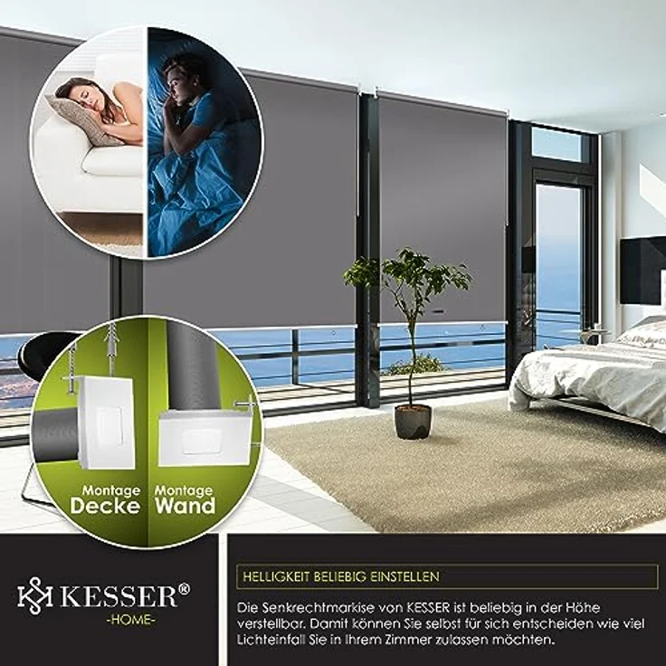 KESSER® Senkrechtmarkise Vertikalmarkise Balkonmarkise 140 x 140 cm Sichtschutz Sonnenschutz Seitenrollo Beschattung, Balkonrollo Stabil und wetterbeständig, für Balkon, Terrasse, Garten, Grau – Bild 4