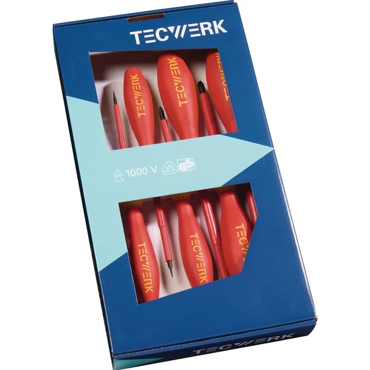 Tecwerk Schraubendrehersatz, 7-teilig, isolierte Klingen nach IEC 60900 mit ergonomischem Griff und phosphatierten Schneiden, Spezialstahl