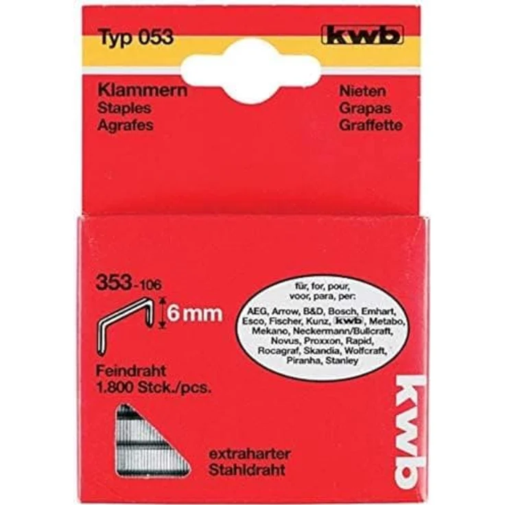 Tackerklammern Type 053 6 mm Stahldraht 11,4 mm 1800 Stk.-Pack – Bild 2