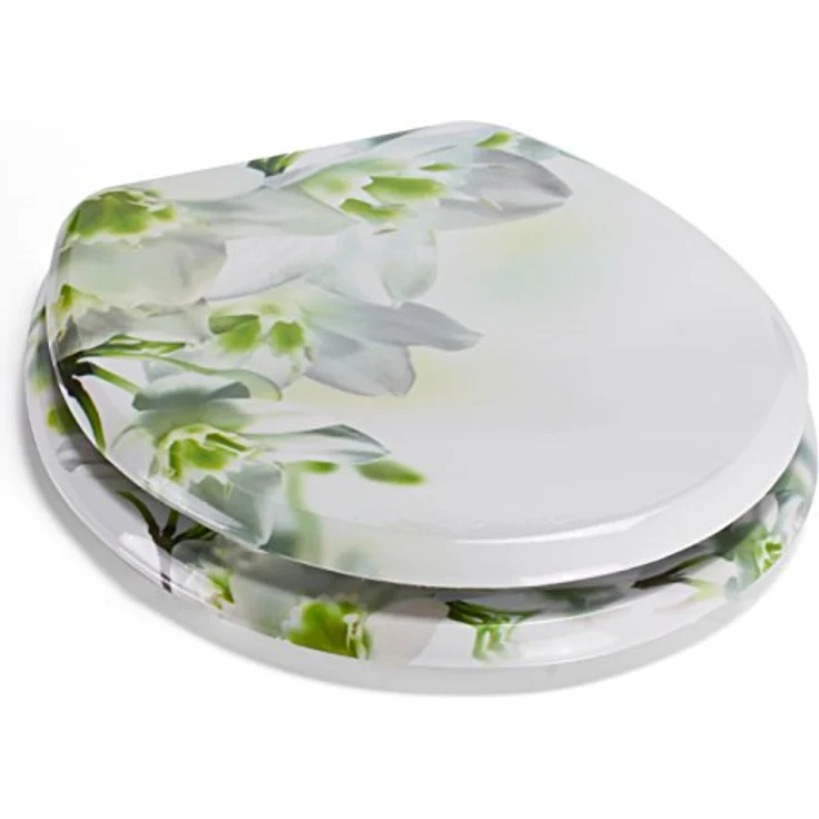 MSV WC-Sitz Sofaia, MDF Mehrfarbig mit Edelstahl-Scharnieren, hygienische und pflegeleichte Oberfläche, 42,5 cm x 36,5 cm x 5 cm – Bild 4