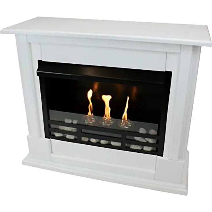 Kaminbau Mierzwa Gel und Ethanol Kamin Modell Emily Premium Royal inkl. Zubehör & Sicherheitsglas Weiß, Made in Germany