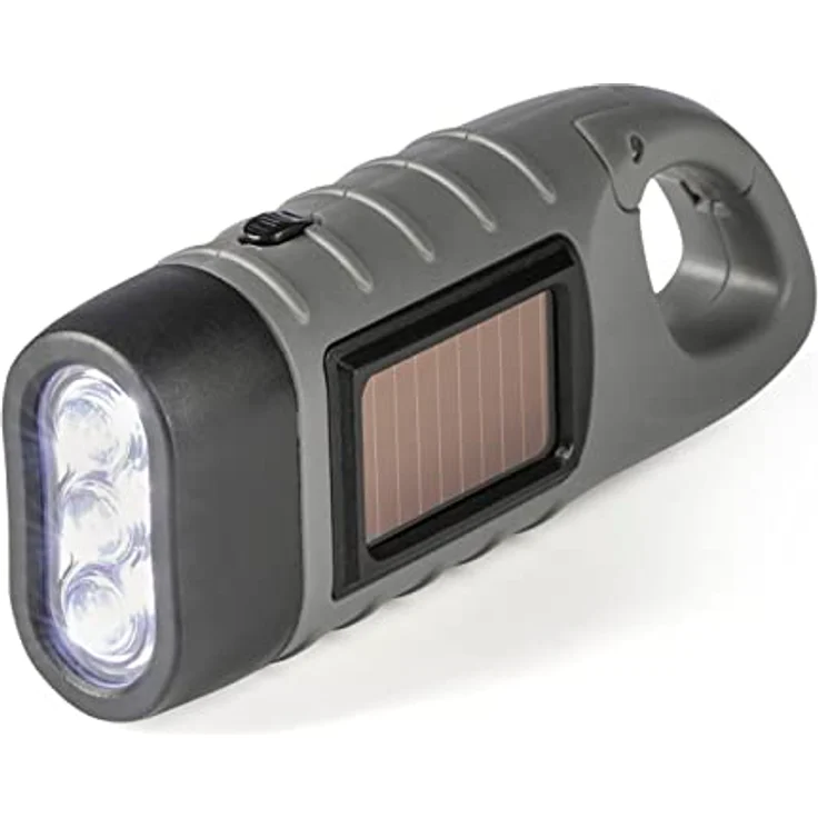 EASYmaxx Solar Taschenlampe mit Dynamo Kurbel | Notfall Solar & Dynamo Taschenlampe | helle LED Lampe | Indoor, Outdoor & Camping Notlicht mit Karabinerhaken zum Aufhängen [ohne Batterie] - Preisvergleich – Bild 1