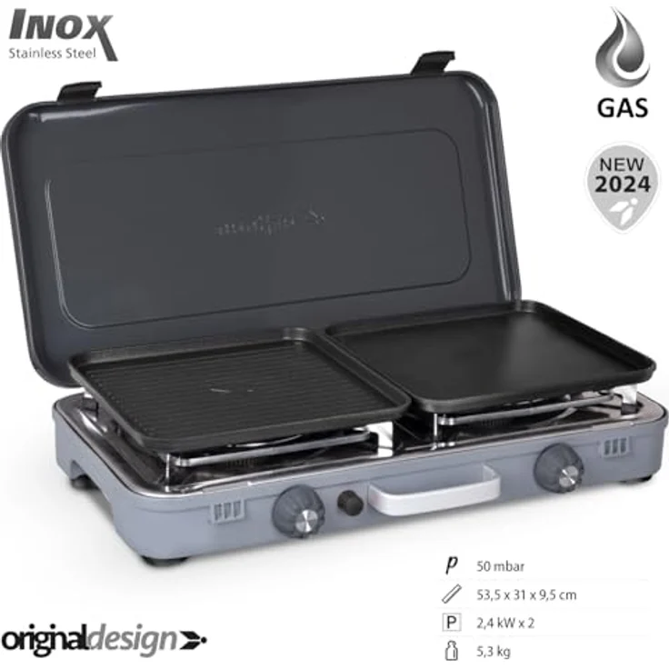 Brunner Devil Kookmaster GP, 2-flammiger Gaskocher mit Edelstahl-Kochfläche und piezoelektrischer Zündung – Bild 2