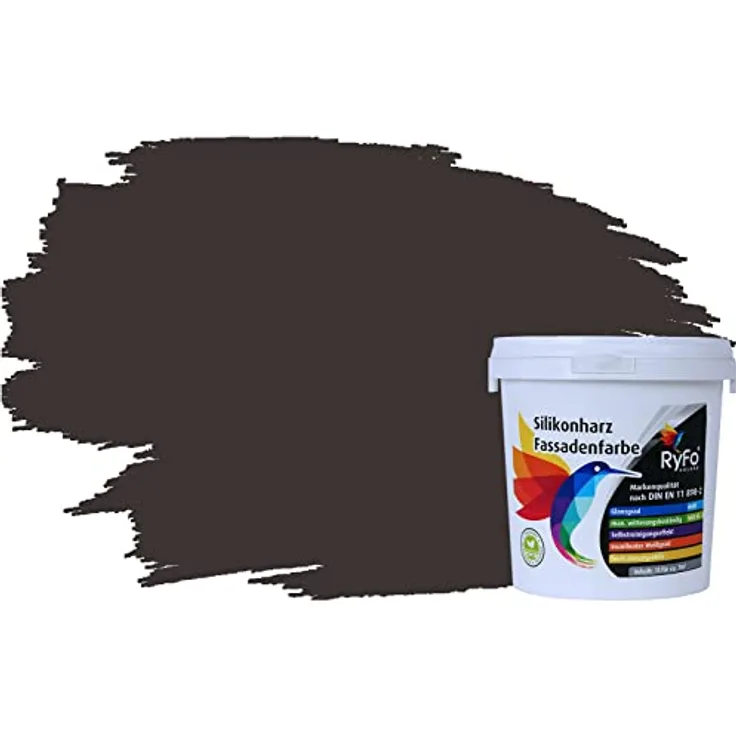 RyFo Colors Silikonharz Fassadenfarbe Lotuseffekt Trend Graubraun 1l - bunte Fassadenfarbe, weitere Grau Farbtöne und Größen erhältlich, Deckkraft Klasse 1