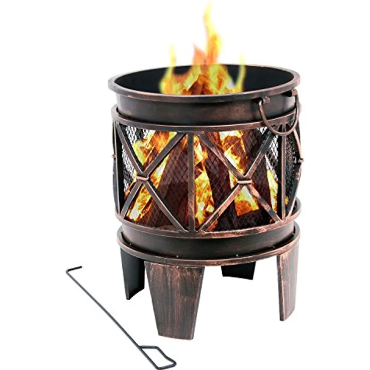 BBQ-Toro Feuerkorb Plum Ø 42 cm inkl. Schürhaken | Feuerschale in Antik-Rost-Optik | Feuertopf für Camping, Garten und Terrasse | Firepit, Funkentopf, Feuerkessel, Holzbrenner, Brennkessel