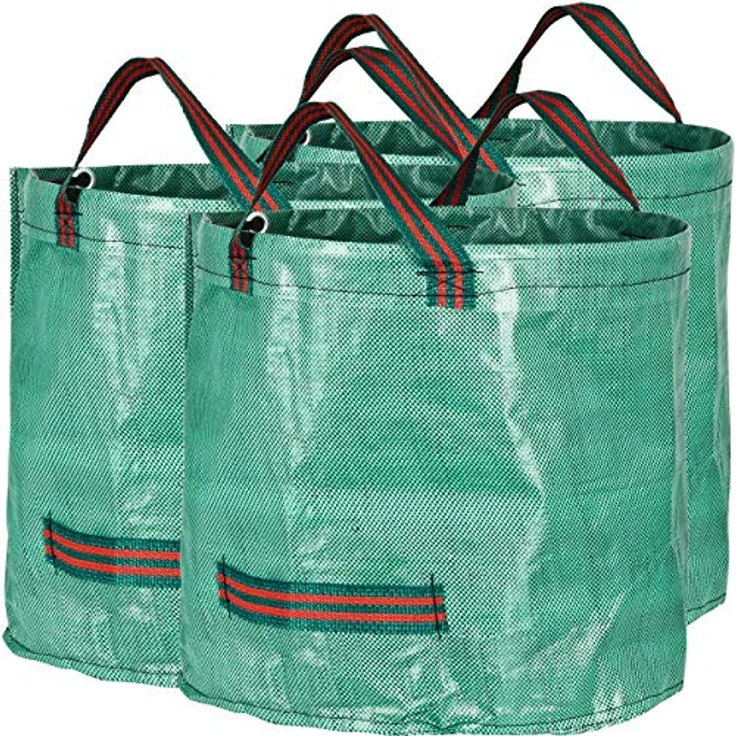 GardenMate 3x Gartensack 60l, reißfeste Polypropylen-Abfallsäcke mit Verstärkungsring, faltbar, schwarz – Bild 1