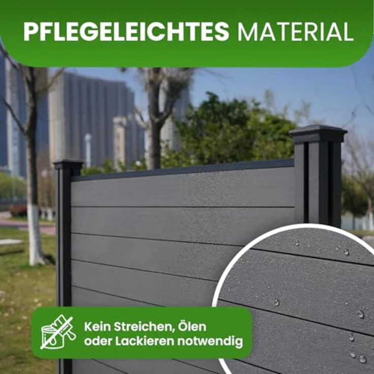 Gartenwelt Riegelsberger WPC Sichtschutzzaun Komplettset, grau, 1,89 m, robustes WPC-Material, flexibles Stecksystem, zuverlässiger Sicht- & Windschutz – Bild 3