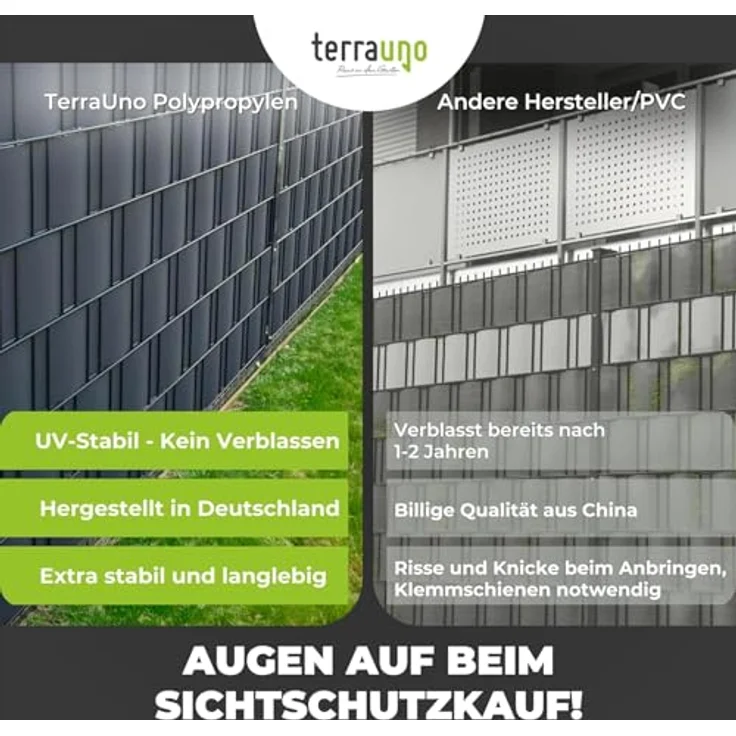 TerraUno Sichtschutzstreifen für Doppelstabmatten, Polypropylen, RAL 6005 Grün, 1 Streifen, UV-beständig, Lederoptik, extra stabil, 100 % blickdicht – Bild 4