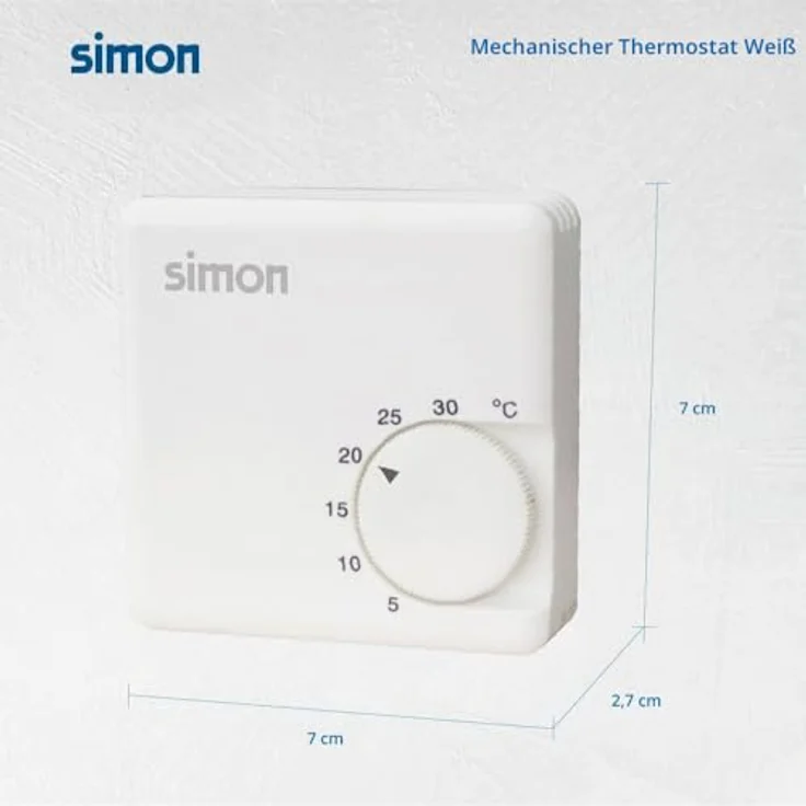 Simon Mechanischer Thermostat, analoger Wandthermostat für Heizung, Temperaturregelung 5 °C–30 °C, Aufputzmontage, Weiß – Bild 4