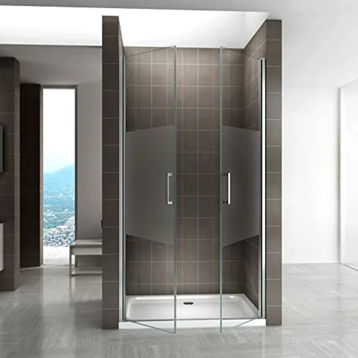 i-flair Duschtür 71-74 cm, Höhe 195 cm, teilsatiniertes 6 mm Sicherheitsglas mit Edelstahlgriffen, ideal für Nischen – Bild 9