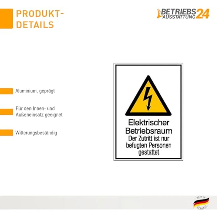 Betriebsausstattung24 Warn-Kombischild „Elektrischer Betriebsraum - Der Zutritt ist nur befugten Personen gestattet“, Aluminium, 26,2 x 37,1 cm, UV- & witterungsbeständig, für Innen- und Außenbereich geeignet – Bild 3