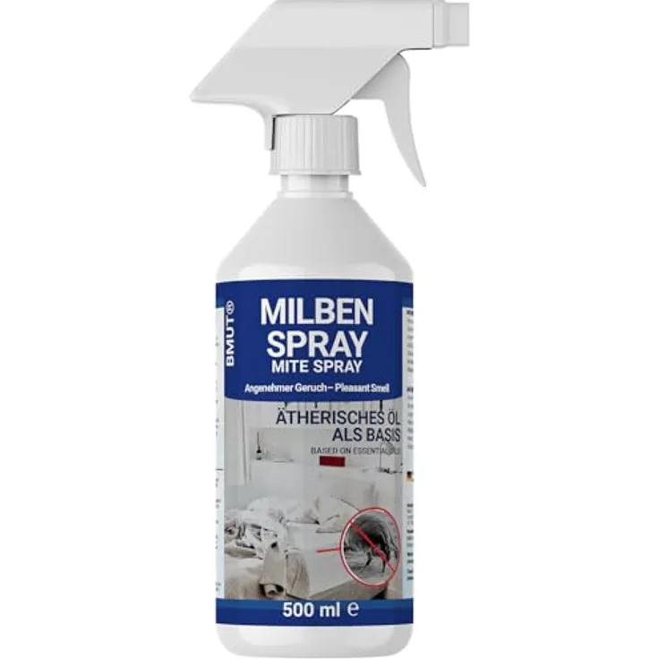 BMUT 500ml Milbenspray für Matratzen, 100% giftfrei, gegen Hausstaubmilben, geeignet für Bettwäsche und Textilien, in Deutschland hergestellt