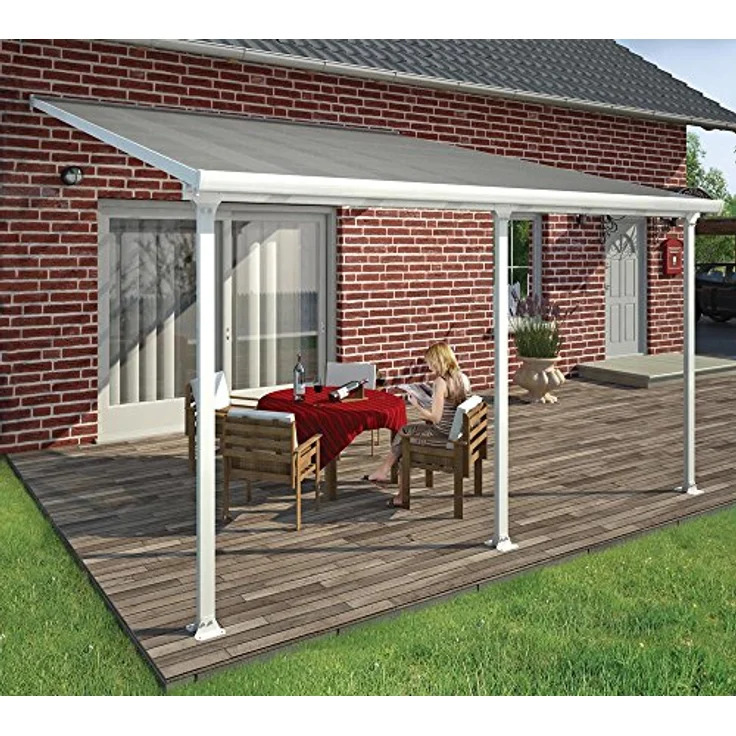 Canopia by Palram Feria Terrassenüberdachung, 1457 x 385 cm, weiße Aluminium-Pergola mit 8-mm-Doppelsteg-Polycarbonat-Dachpaneelen und verstellbaren Pfosten – Bild 2