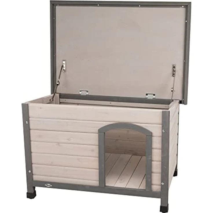 TRIXIE wetterfestes und aufklappbares Hundehaus "natura Hundehütte Classic Flachdach, S–M: 85 × 58 × 60 cm, grau"- 39561 – Bild 5