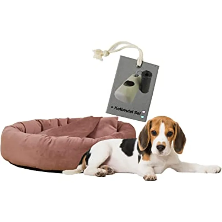 Rohrschneider Hundekissen Kuschelhöhle Denver Samt S-M-L mit Hundekotbeutelset (Rosé) - Vielseitiges Hundebett aus hochwertigem Samtstoff