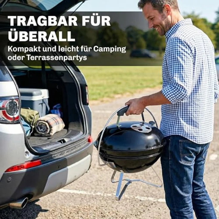 Outsunny Holzkohlegrill BBQ Smoker, tragbarer Kugelgrill mit verstellbaren Lüftungsschlitzen und Deckelgriff, Ø41 cm, Schwarz – Bild 3