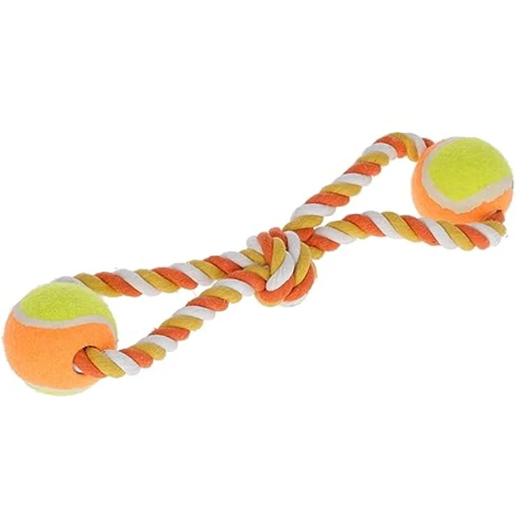 Kerbl Pet Ziehspielzeug Bälle, 34cm, orange, aus Baumwolle und Jute mit Tennisball