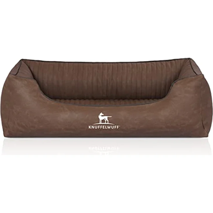 Knuffelwuff Orthopädisches Hundebett Columbia aus Laser-gestepptem Kunstleder M-L 85 x 63cm Braun – Bild 2