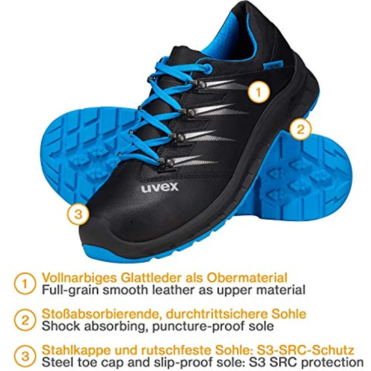 Uvex unisex S3 Sicherheitsschuhe 69342, antistatisch, wasserabweisend, schwarz, Größe 49 – Bild 5