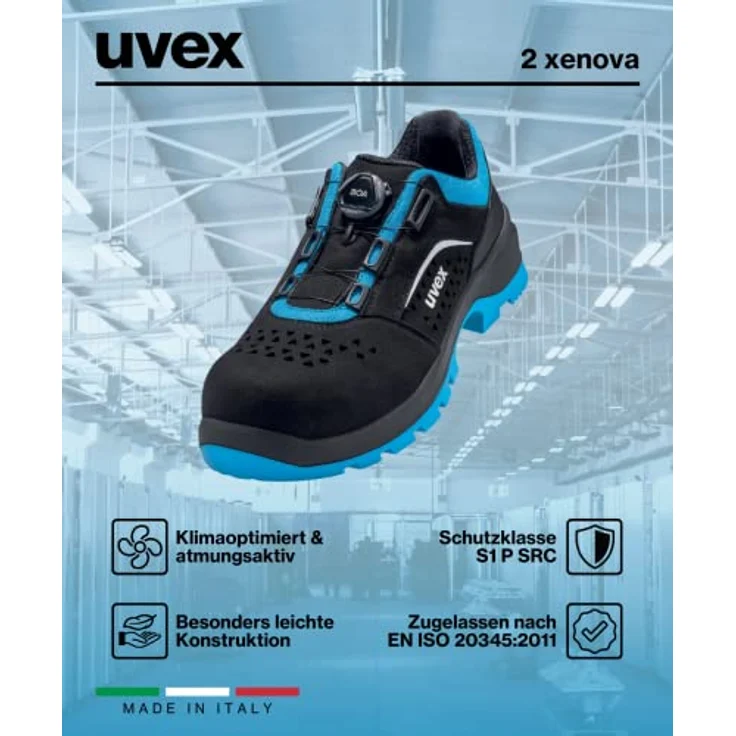 Uvex Safety 2 xenova Sicherheitsschuhe S1P, komplett metallfrei, optimierter Komfort, in Blau  – Bild 7