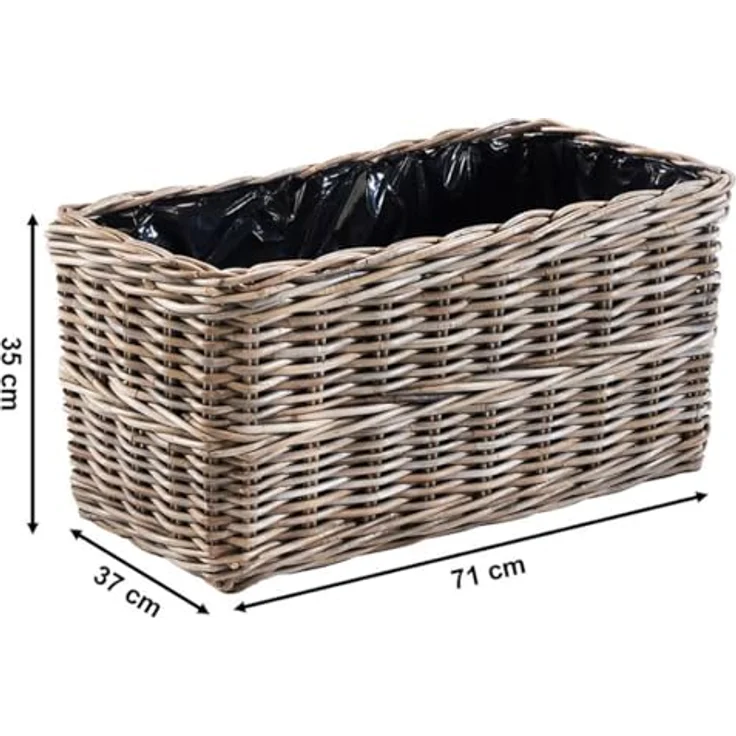 Kobolo Blumenbank LALE, eckiger Pflanzkorb aus Rattan, grau, 71x37x35 cm, ideal für Balkon, Terrasse und Innenbereich, mit integrierter Folie. – Bild 3