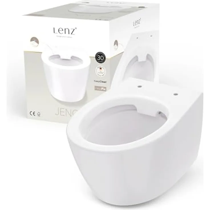 Lenz Spülrandloses Wand-WC JENO oval – Hygienisch, geruchsarm, KeepClean-Oberfläche, einfache Montage, Tiefspüler, Weiß, 41030061