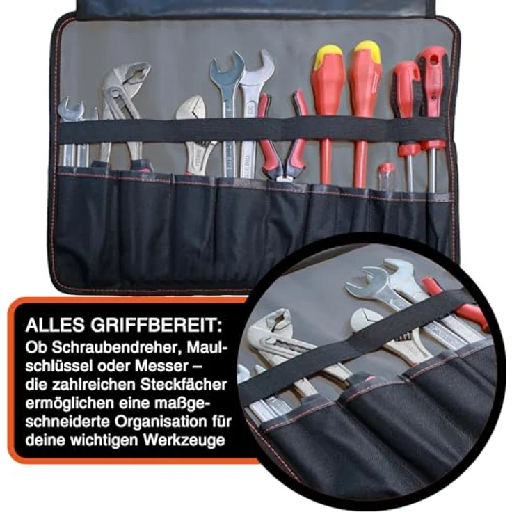 YPC VarioRoll L, Werkzeugrolltasche 45x32cm mit 10 Steckfächern und 4 Halteschlaufen, robustes wasserfestes Oxford 600D Polyester – Bild 4