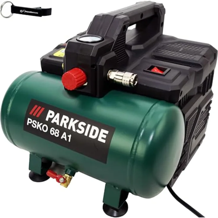 PARKSIDE® Silent Kompressor PSKO 68, tragbar 550W, 6-Liter-Kessel, stufenlos regelbar bis 8 bar, leise mit 56,7 dB + HEADNMORE® Schlüsselanhänger im HEADNMORE® Bundle