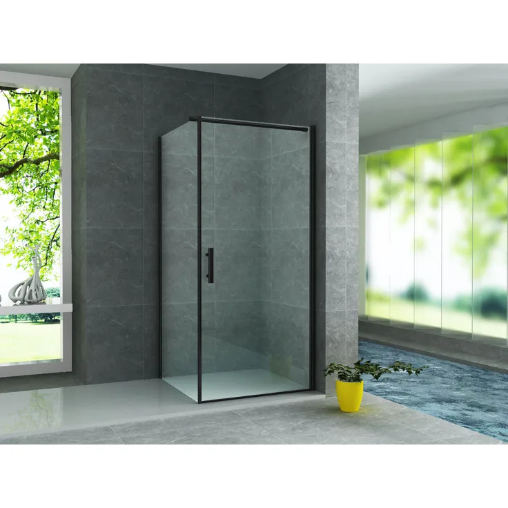 Aloni Duschkabine mit Schwingtür und Seitenteil, 6mm ESG-Sicherheitsglas, matt-schwarzes Profil, 80x80x190cm