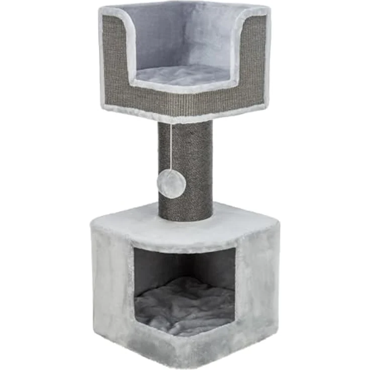 TRIXIE Kratzbaum XXL AVA II 112 cm in grau - Katzenbaum für große Katzen mit Einer gemütlichen Höhle und plüschiger Liegefläche, komfortabel & stabil – Bild 1