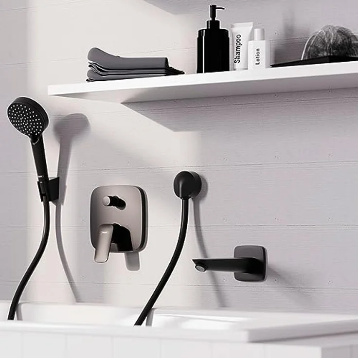 hansgrohe Logis Badewannenarmatur Unterputz für 2 Verbraucher, Mischbatterie für iBox universal, Mattschwarz, Softsquare-Design, Einhebelmischer mit Keramikmischsystem – Bild 2