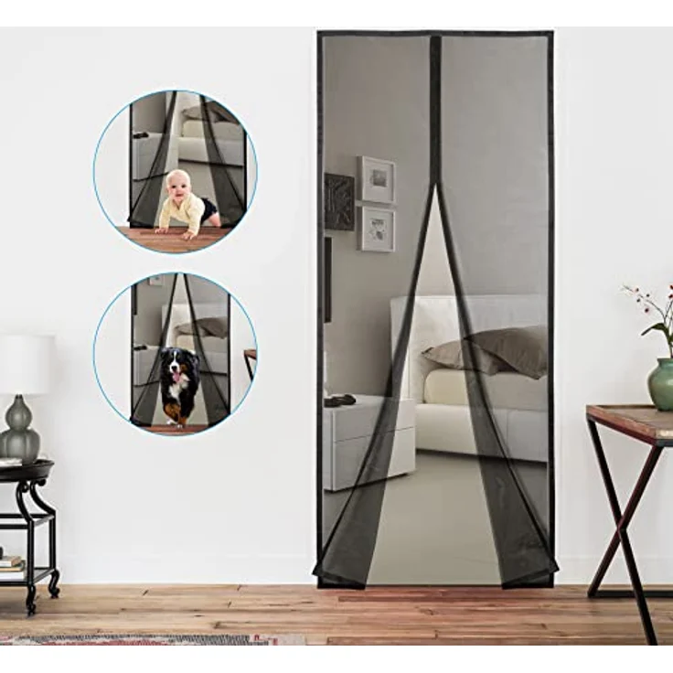 Sekey Magnetischer Vorhang 90x210 cm aus Glasfaser, Fliegengitter für Holz, Eisen, Aluminium Türen, automatisch schließend, schwarz – Bild 3