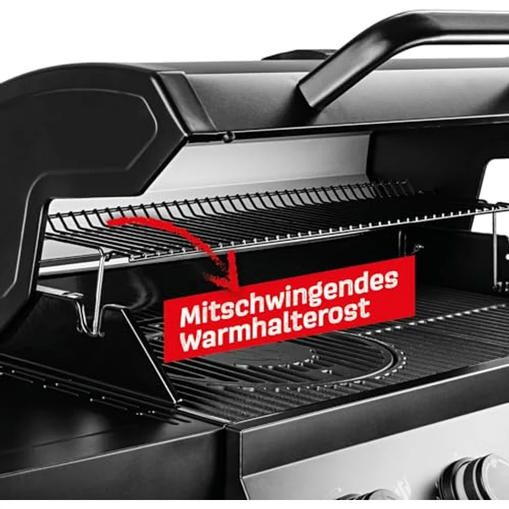 Landmann COOL BLACK 4.1 Gasgrill, Grillwagen mit 4 Brennern, bis zu 320 °C, Seitenbrenner, Cook-Zone, Warmhalte-Grillrost, großzügiger Grillfläche, Doppelwanddeckel und Thermometer – Bild 5