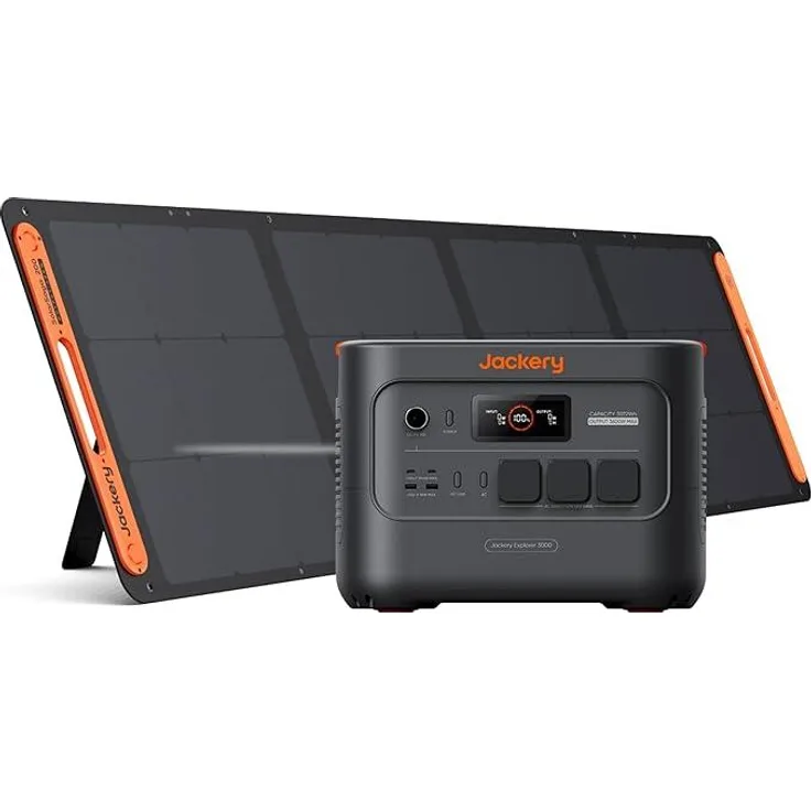 Jackery Explorer 3000 v2, Tragbare Powerstation mit 3072Wh LFP Batterie, 3600W Dauerleistung und 200W Solarpanel, kompakt für Camping und Notstromversorgung