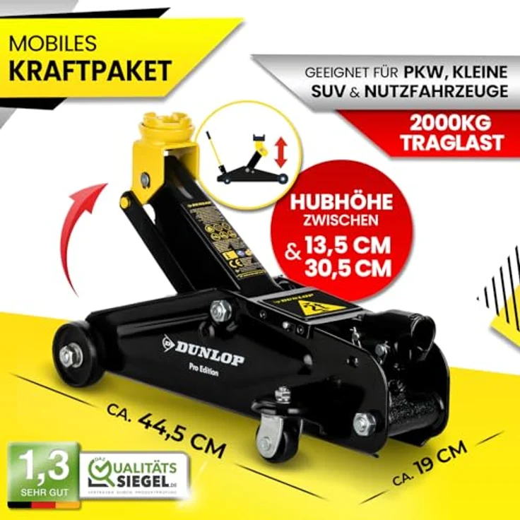 "Dunlop Wagenheber Rangierwagenheber Transportbox und Gummiauflage 2t hydraulisch, pneumatisch mit Transportkoffer, rot\ – Bild 3
