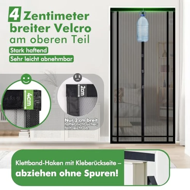 Sekey Insektenschutz-Tür, magnetisches Insektenschutznetz, zuschneidbar, einfache Montage ohne Bohren, 130x220cm für Balkon & Terrasse – Bild 4